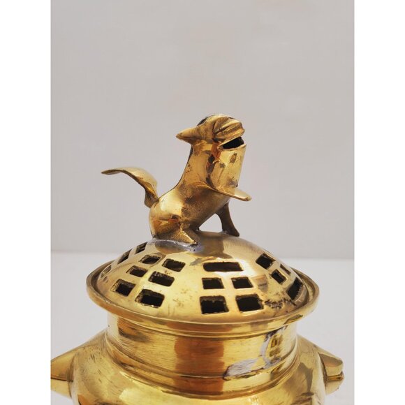 Antique brass/bronze incense burner with Foo Dog - Picture 3 of 10